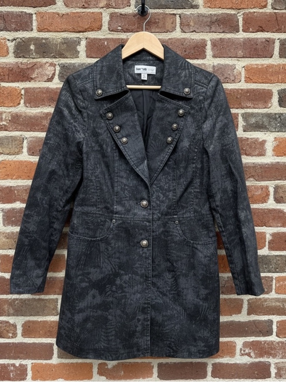 Lana Lee Gray Black Denim Buttoned Women's Coat Jacket Size 10